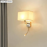 Nordic Fabric Bedroom Spotlight Wall Lamp In Black/White With Rectangle Design