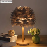 Nordic Feather Dome Nightstand Light - Pink/White/Grey With Wood Pole