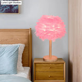 Nordic Feather Dome Nightstand Light - Pink/White/Grey With Wood Pole