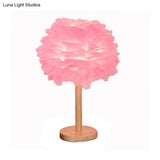 Nordic Feather Dome Nightstand Light - Pink/White/Grey With Wood Pole