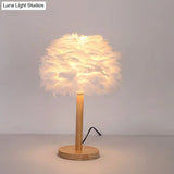 Nordic Feather Dome Nightstand Light - Pink/White/Grey With Wood Pole