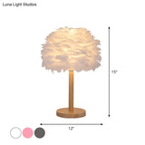 Nordic Feather Dome Nightstand Light - Pink/White/Grey With Wood Pole