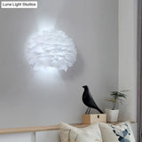 Nordic Feather Flush Mount Wall Sconce For Bedroom - White Half-Globe Up-Down Light