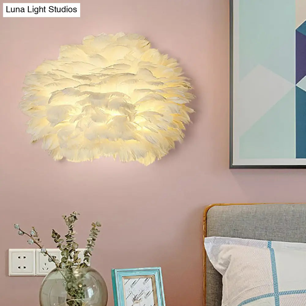 Nordic Feather Hemispherical Wall Sconce Lamp - White 1 Bulb Lighting Solution