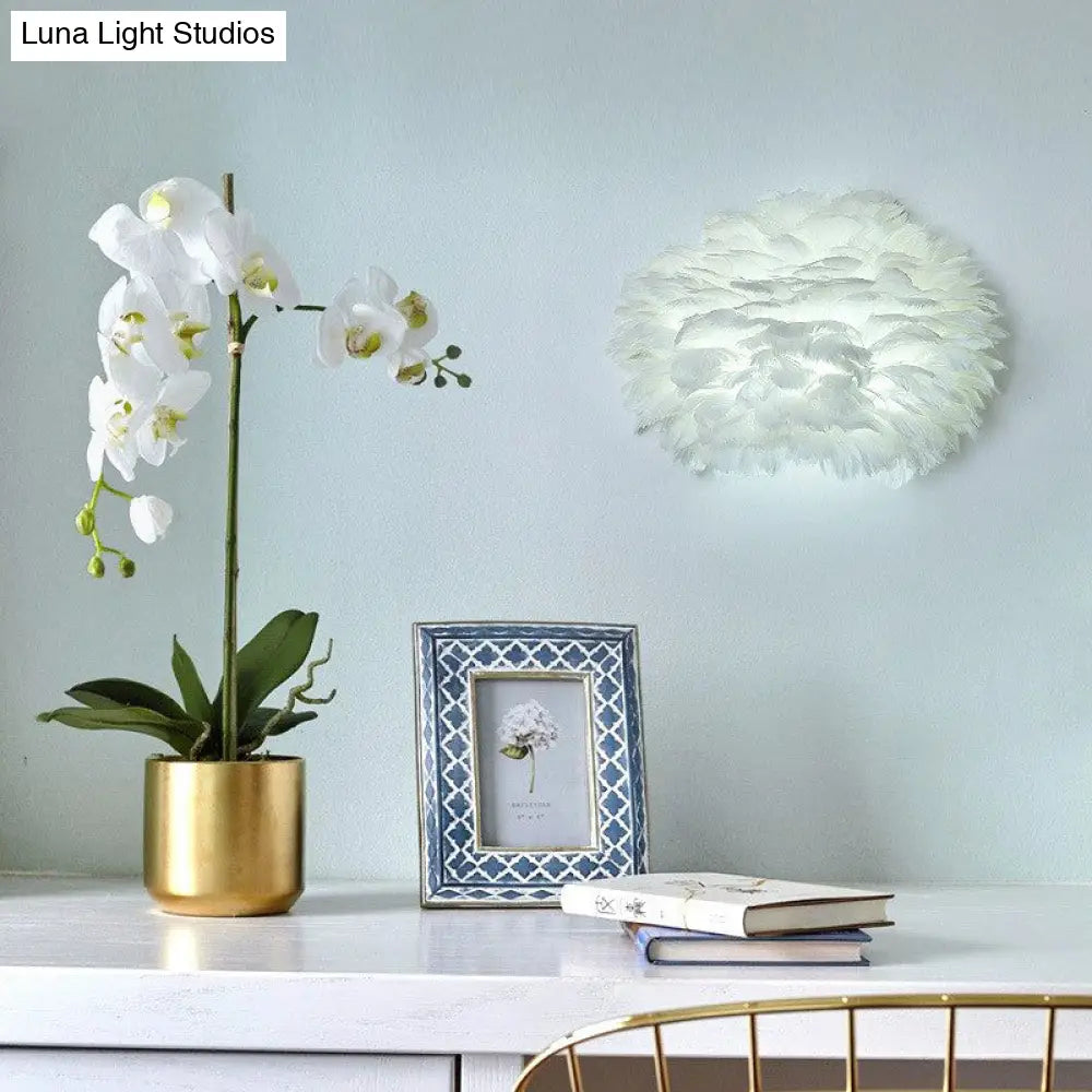 Nordic Feather Hemispherical Wall Sconce Lamp - White 1 Bulb Lighting Solution