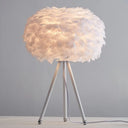Nordic Feather Sphere Table Lamp With Metallic Tripod - Perfect Nightstand Lighting For Living Room