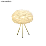 Nordic Feather Tripod Table Lamp- Bedroom Night Light With Globe Shade In White