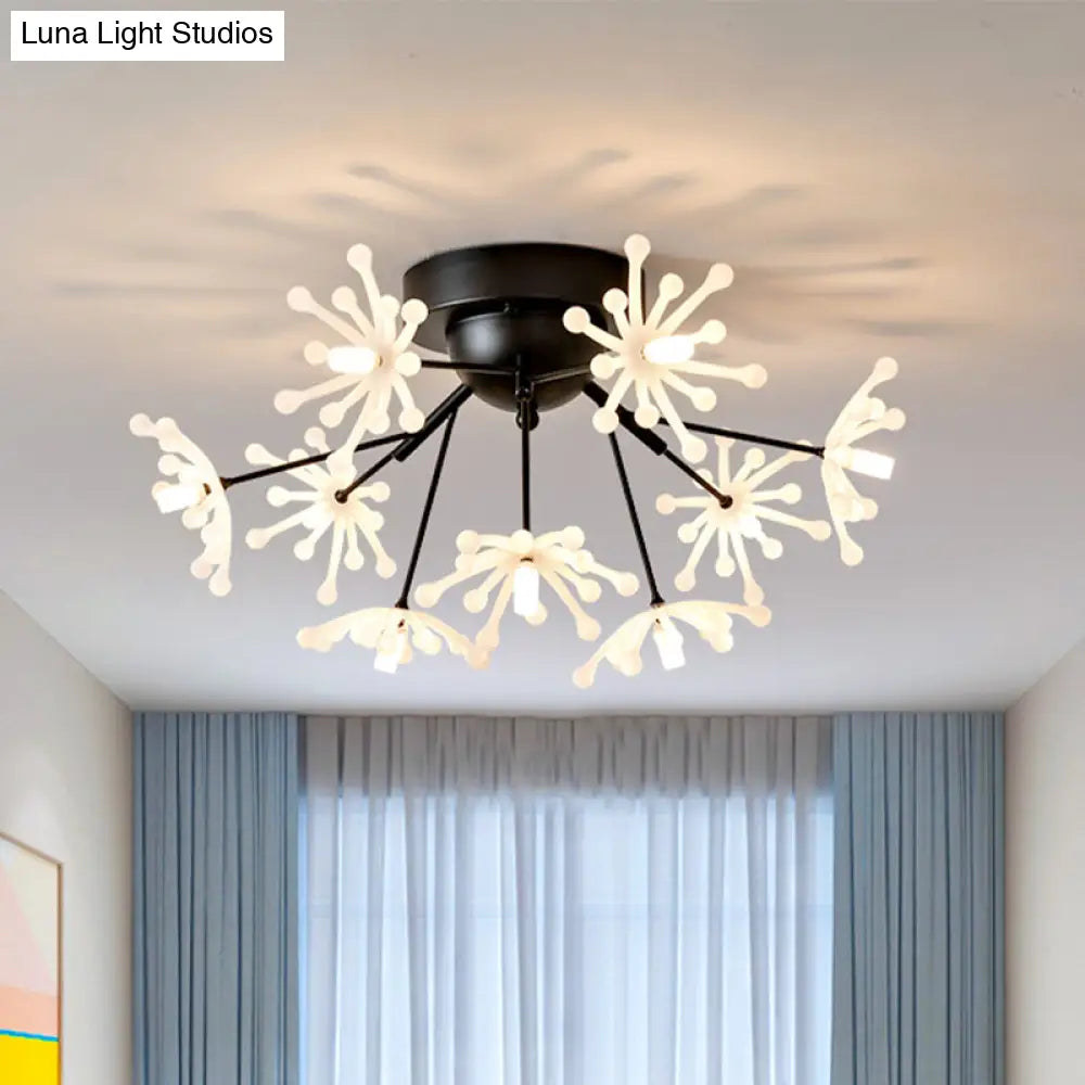 Nordic Firework Semi Mount Flush Lamp - 9 Light Black/Gold Bedroom Led