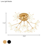 Nordic Firework Semi Mount Flush Lamp - 9 Light Black/Gold Bedroom Led