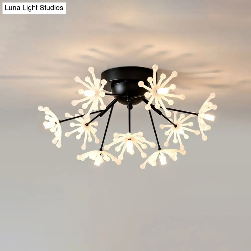 Nordic Firework Semi Mount Flush Lamp - 9 Light Black/Gold Bedroom Led