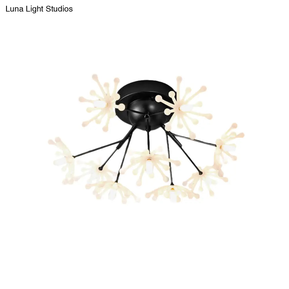 Nordic Firework Semi Mount Flush Lamp - 9 Light Black/Gold Bedroom Led