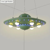 Nordic Flying Saucer Led Chandelier For Childs Bedroom - Metallic Pendant Lamp In Grey/Pink/Blue