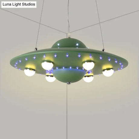 Nordic Flying Saucer Led Chandelier For Childs Bedroom - Metallic Pendant Lamp In Grey/Pink/Blue