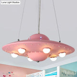 Nordic Flying Saucer Led Chandelier For Childs Bedroom - Metallic Pendant Lamp In Grey/Pink/Blue