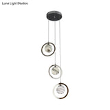 Nordic Frosted Glass Planet Pendant Light Fixture - 3 Chrome Heads Dining Room Hanging Lamp