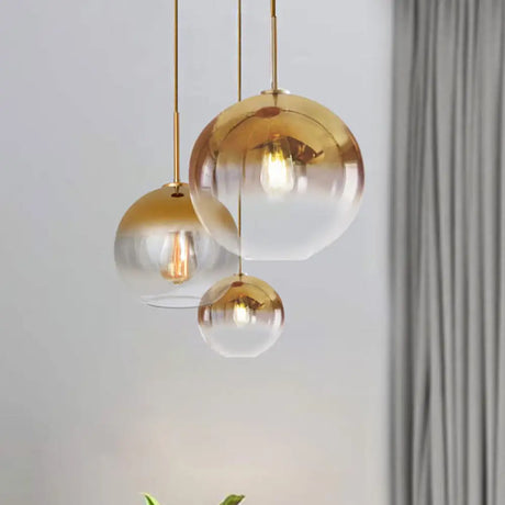 Nordic Glass Globe Pendant Lighting - 8’/10’/12’W 1 Light Sliver/Gold Hanging Gold / 8’