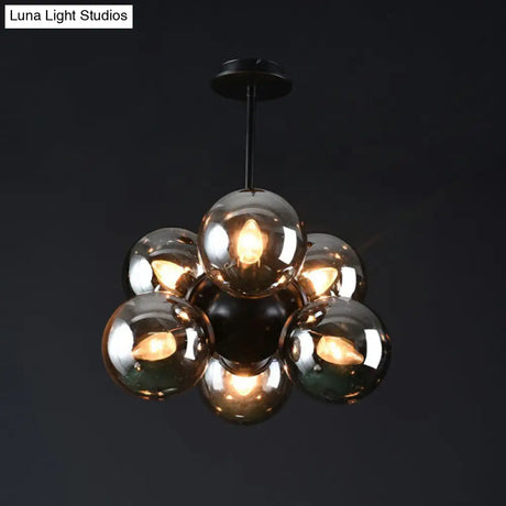 Nordic Glass Pendant Chandelier - 6 Bulbs Black Perfect For Bedroom