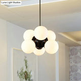 Nordic Glass Pendant Chandelier - 6 Bulbs Black Perfect For Bedroom