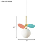 Nordic Globe Suspension Light - White Glass 1-Bulb Bedroom Pendant Lamp With Red And Blue Accents