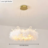Nordic Gold And White Feather Crown Chandelier For Girls Room - Elegant Suspension Lighting