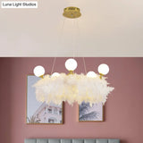 Nordic Gold And White Feather Crown Chandelier For Girls Room - Elegant Suspension Lighting