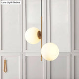 Nordic Gold Sphere Pendant Light Kit With Opal Glass Shade - 2 Lights Chandelier Lighting