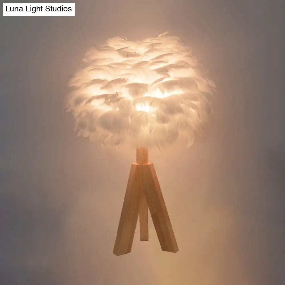 Nordic Goose Feather Dome Night Light Table Lamp In Grey/White/Pink With Tripod/Straight Stand