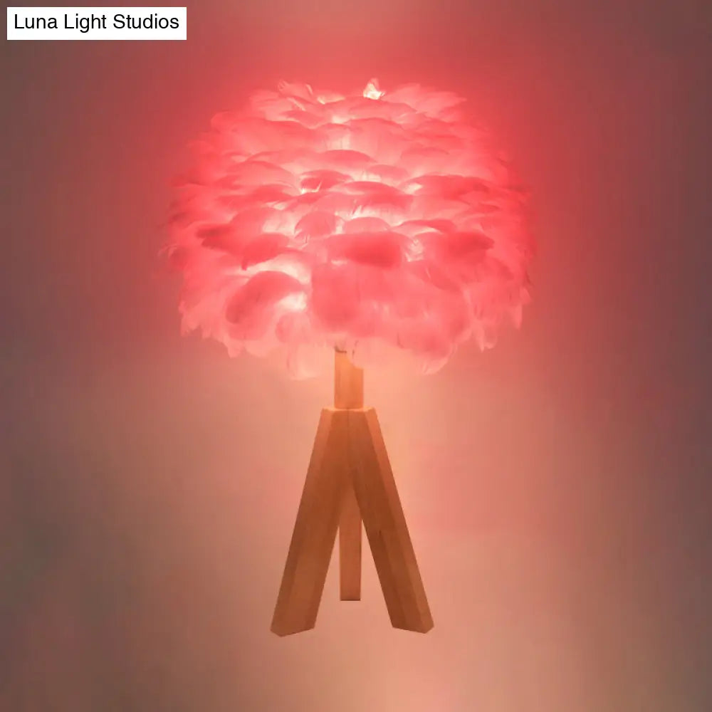 Nordic Goose Feather Dome Night Light Table Lamp In Grey/White/Pink With Tripod/Straight Stand