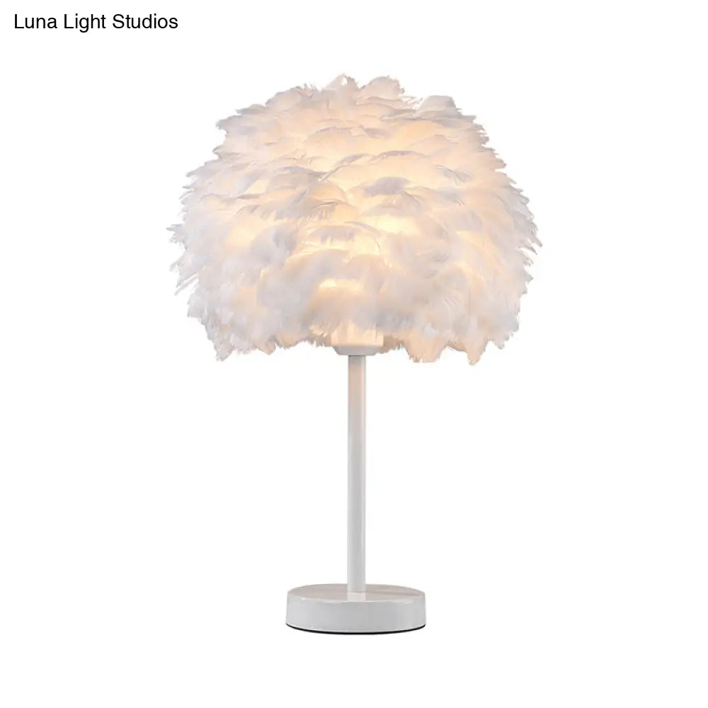 Nordic Goose Feather Dome Night Light Table Lamp In Grey/White/Pink With Tripod/Straight Stand
