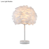 Nordic Goose Feather Dome Night Light Table Lamp In Grey/White/Pink With Tripod/Straight Stand