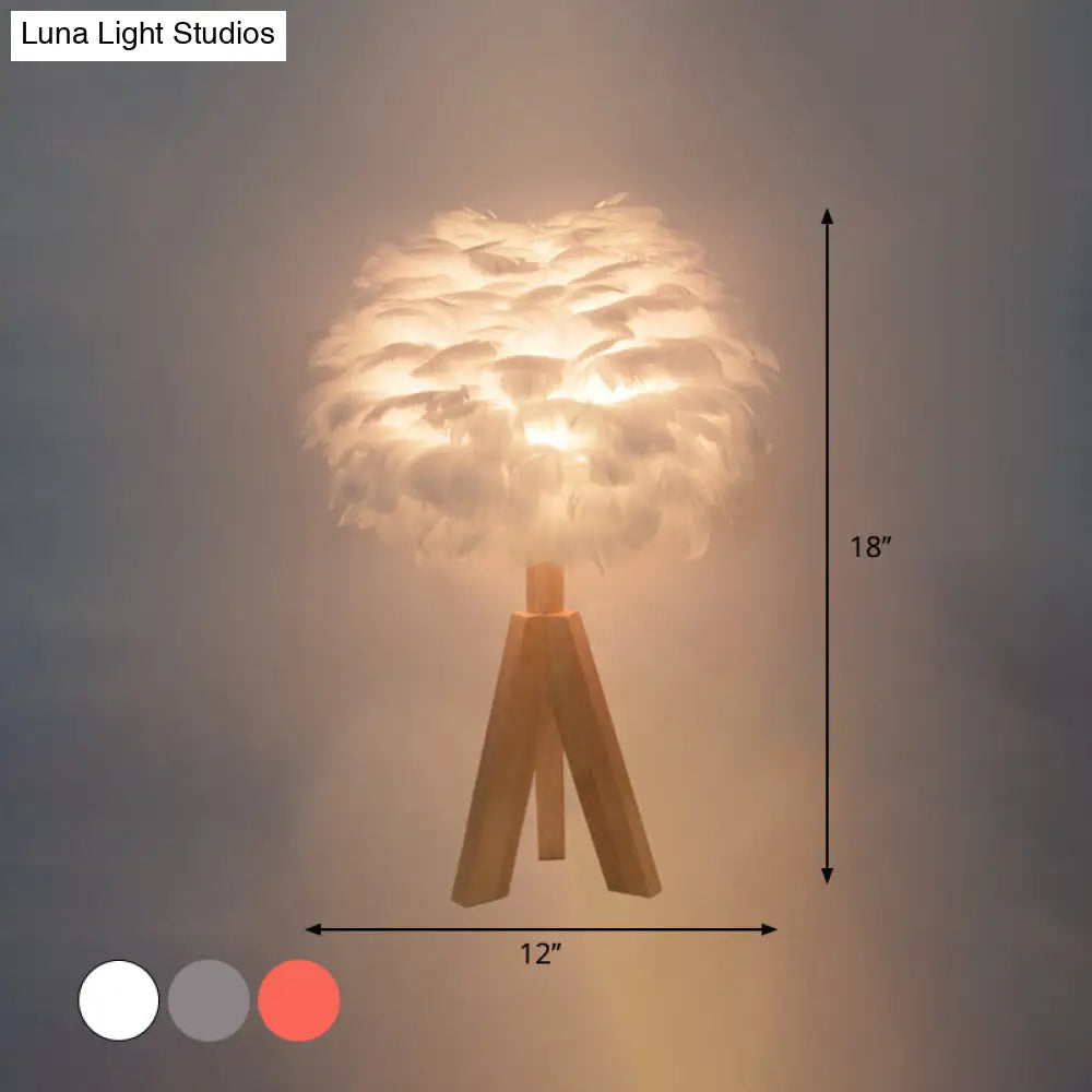 Nordic Goose Feather Dome Night Light Table Lamp In Grey/White/Pink With Tripod/Straight Stand