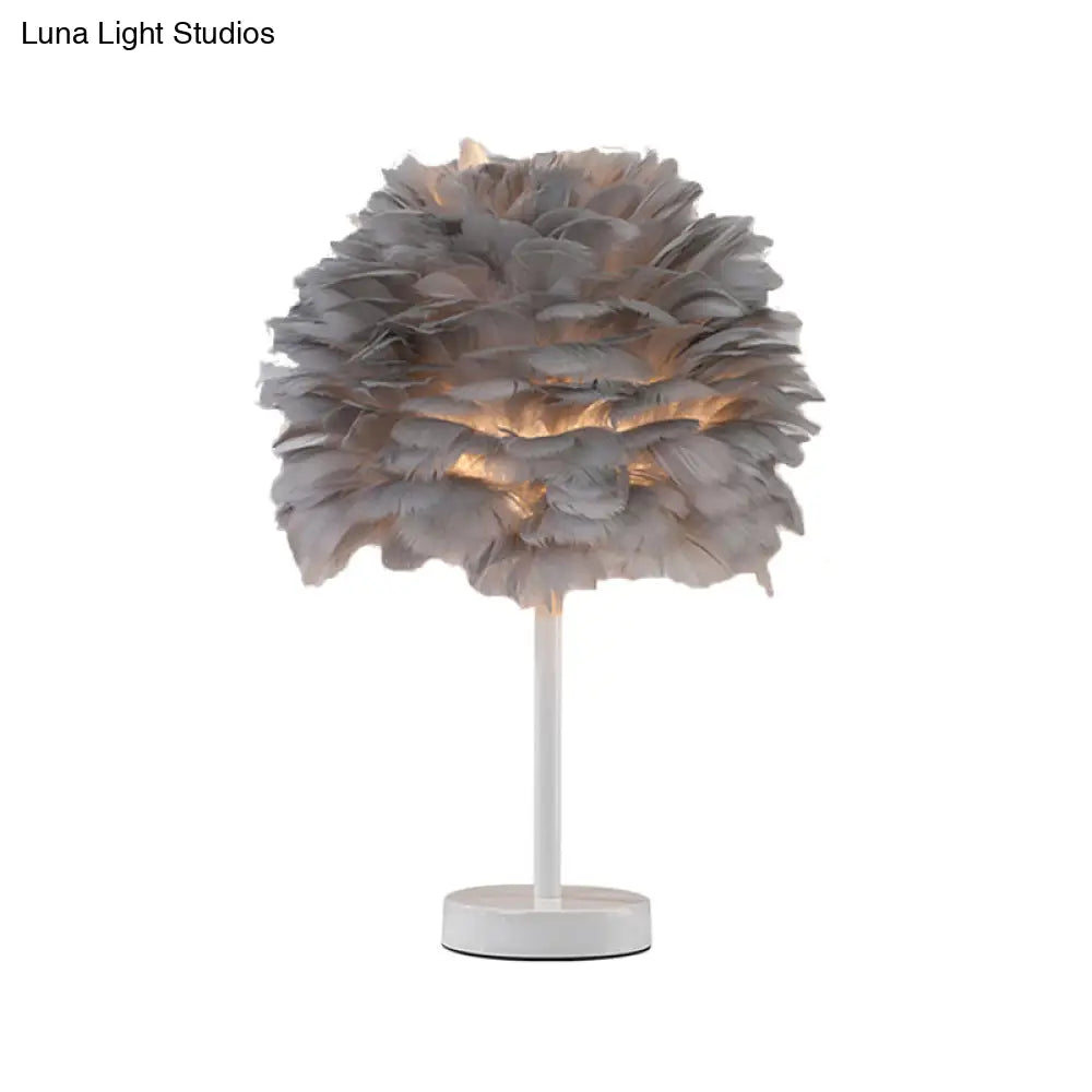 Nordic Goose Feather Dome Night Light Table Lamp In Grey/White/Pink With Tripod/Straight Stand