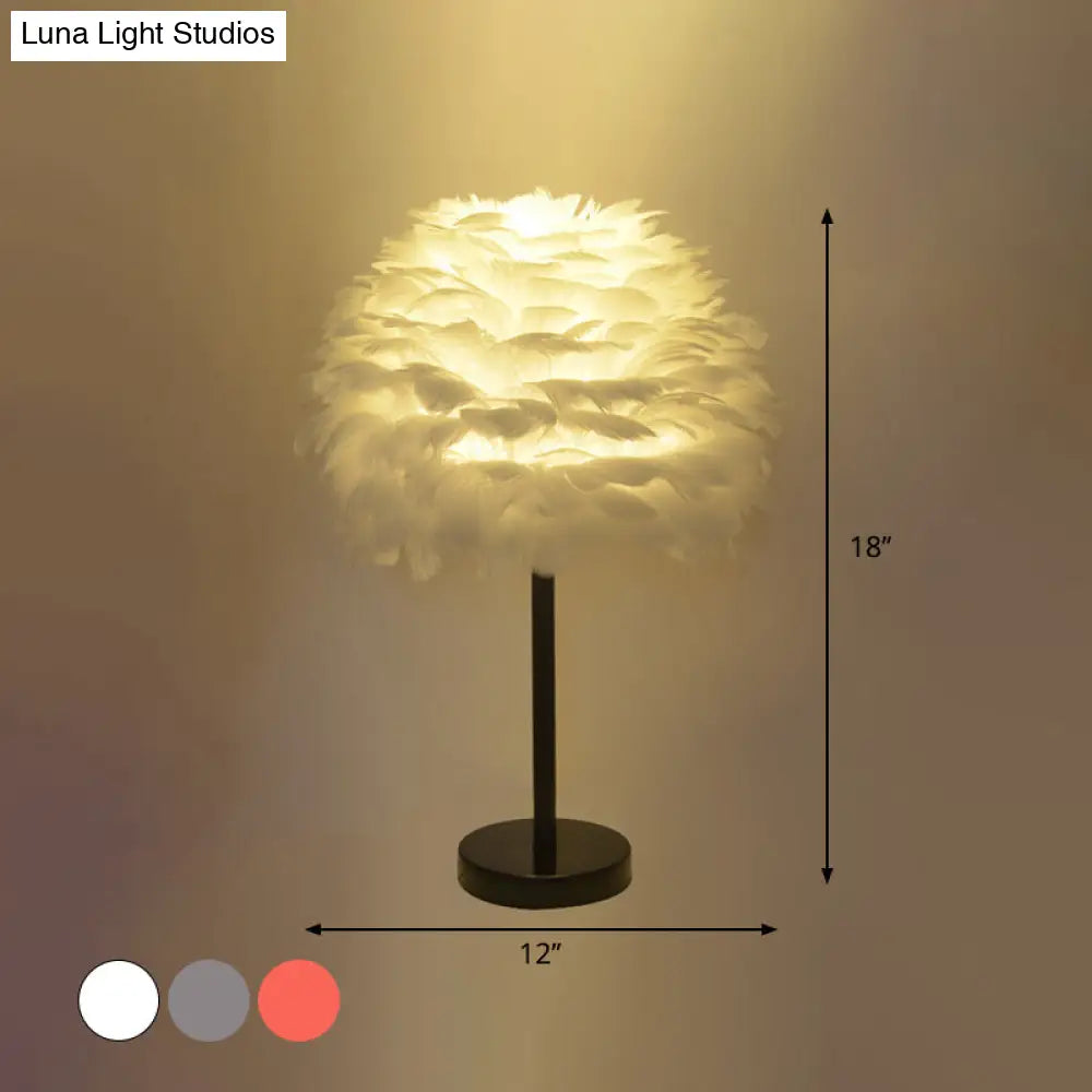 Nordic Goose Feather Dome Night Light Table Lamp In Grey/White/Pink With Tripod/Straight Stand