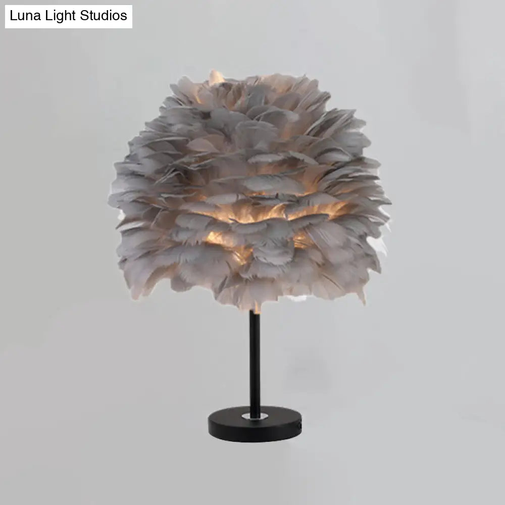 Nordic Goose Feather Dome Night Light Table Lamp In Grey/White/Pink With Tripod/Straight Stand