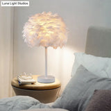 Nordic Goose Feather Dome Night Light Table Lamp In Grey/White/Pink With Tripod/Straight Stand