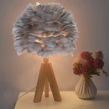Nordic Goose Feather Dome Night Light Table Lamp In Grey/White/Pink With Tripod/Straight Stand