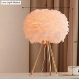 Nordic Goose Feather Sphere Table Lamp With Tripod Stand - Stylish 1-Bulb Night Light