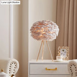 Nordic Goose Feather Sphere Table Lamp With Tripod Stand - Stylish 1-Bulb Night Light
