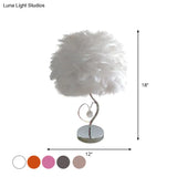 Nordic Grey/Orange/Pink Bedroom Night Lamp - 1-Light Table Light With Feather Shade And Crystal