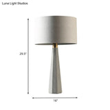 Nordic Grey Tapered Table Lamp With Drum Shade - Cement Base 1-Bulb Night Light For Sitting Room