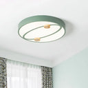 Nordic Grey/White/Green Led Flush Mount Ceiling Light With Rounded Acrylic Design And Round Wood