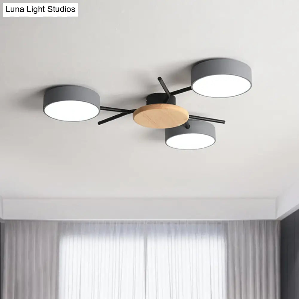 Nordic Grey - Wood Led Ceiling Lamp For Bedroom - 25.5’/31’ Width