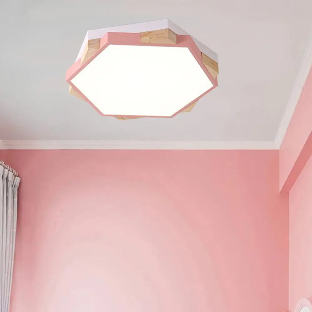 Nordic Hexagon Flush Mount Acrylic Ceiling Lamp For Study Room Pink