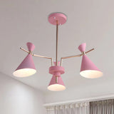 Nordic Horn-Shaped Iron Hanging Lamp Fixture With 3 Lights For Dining Room Pink