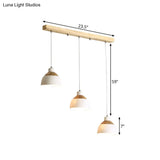 Nordic Iron 3-Head Bowled Splicing Multi-Pendant Suspension Light - White And Wood