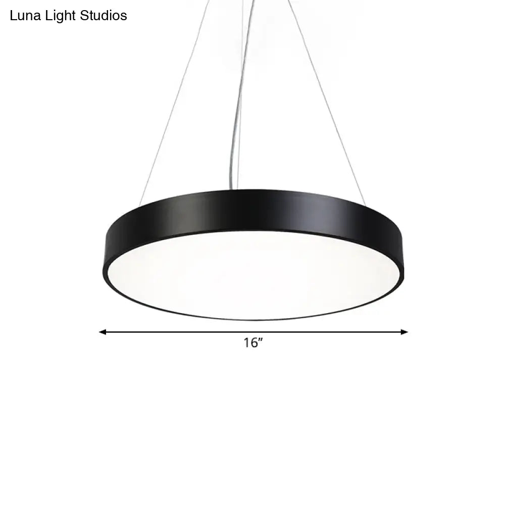 Nordic Iron Black Round Plate Hanging Lamp Kit With Led Pendant Light In Warm/White