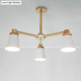 Nordic Iron Chandelier With Wooden Arm - Stylish Conical Suspension Light For Living Room