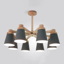 Nordic Iron Chandelier With Wooden Arm - Stylish Conical Suspension Light For Living Room Grey
