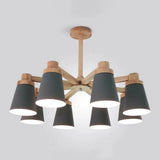 Nordic Iron Chandelier With Wooden Arm - Stylish Conical Suspension Light For Living Room Grey