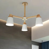Nordic Iron Chandelier With Wooden Arm - Stylish Conical Suspension Light For Living Room White